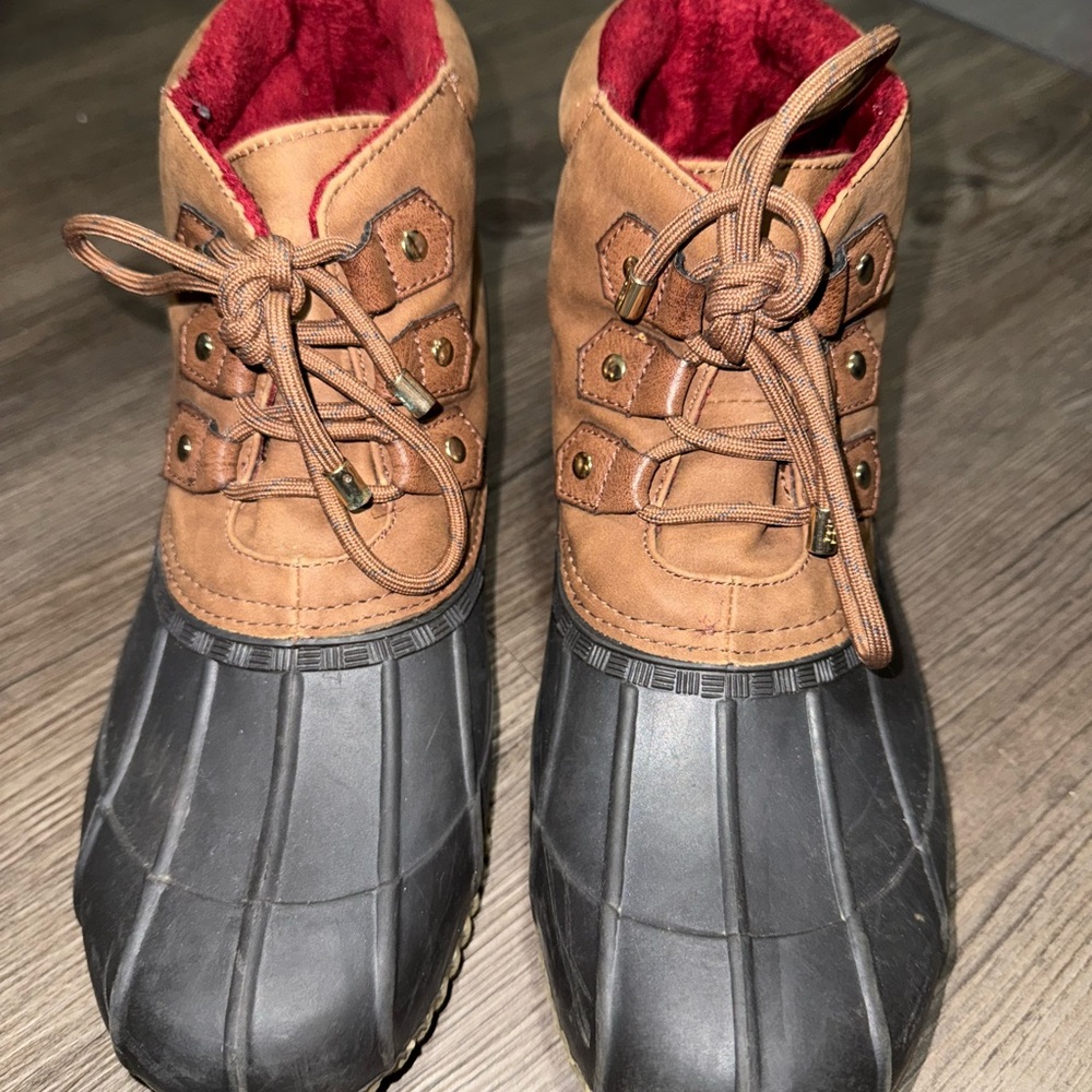 Brown and Black Tommy Hilfiger Duck Boots